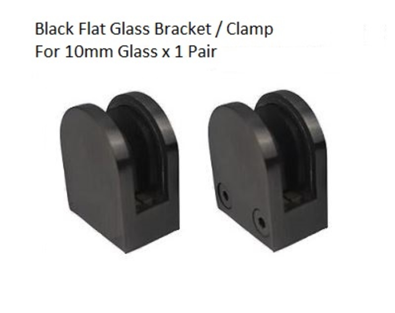 Black Flat Glass Bracket / Clamp For 10mm Glass x 1 Pair