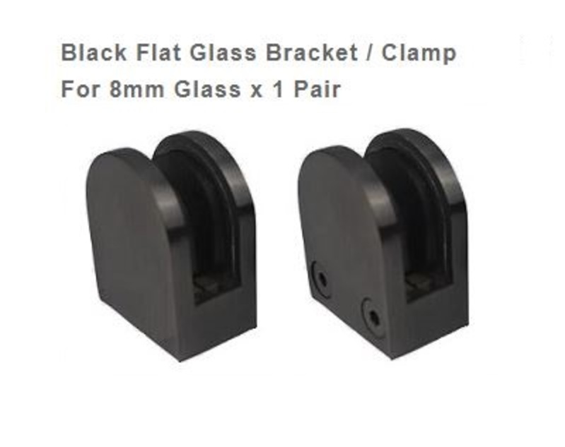 Black Large Flat Glass Bracket / Clamp For 8mm Glass x 1 Pair