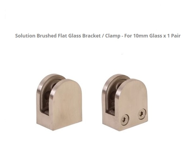 Brushed Flat Glass Bracket / Clamp For 10mm Glass x 1 Pair