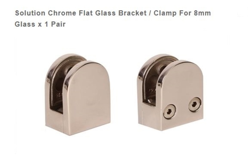 Solution Chrome Large Flat Glass Bracket / Clamp For 8mm Glass x 1 Pair
