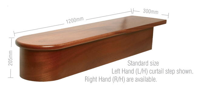 Left Hand Curtail Step, Rise-205mm, Going-300mm, Length 1200mm