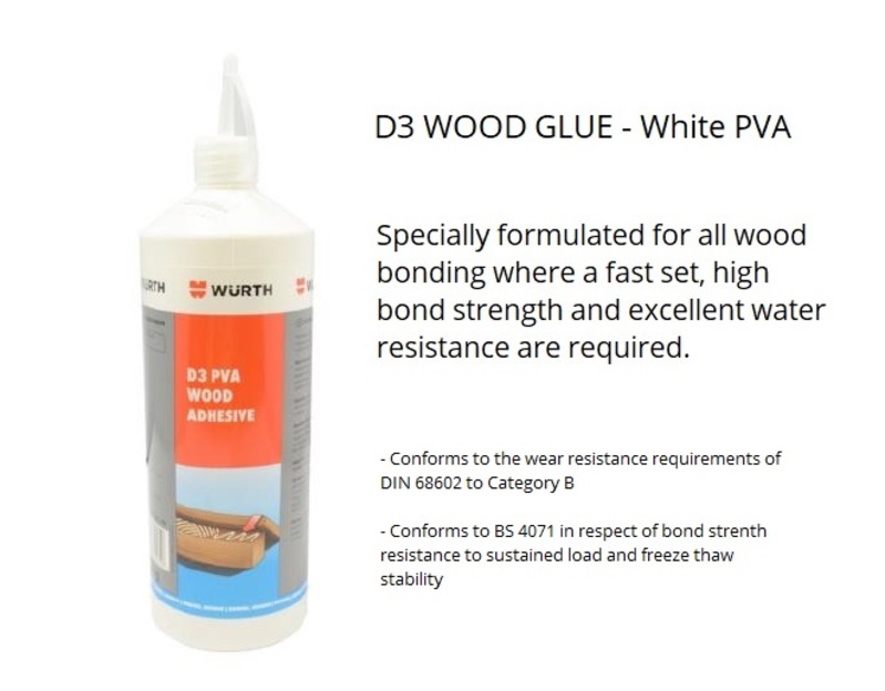 D3 PVA White Glue. Drying time 20 mins