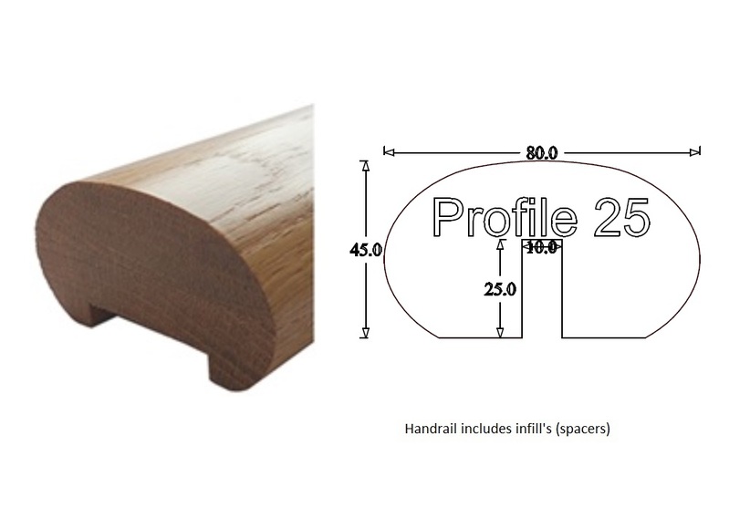 Handrail Profile 25 (80mm x 45mm) 10mm x 25mm Groove for Glass