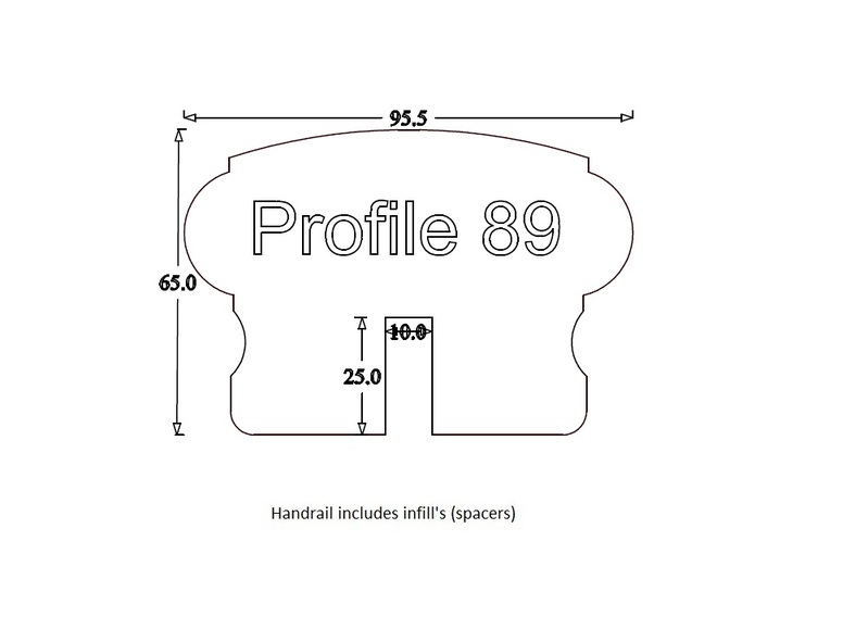 Handrail Profile 89 (95mm x 55mm) 10mm x 25mm Groove for Glass