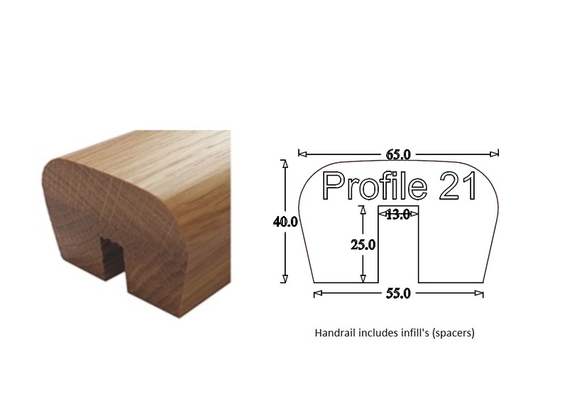 Modern Handrail (65mm x 41mm) 13mm Groove for Metal Spindles