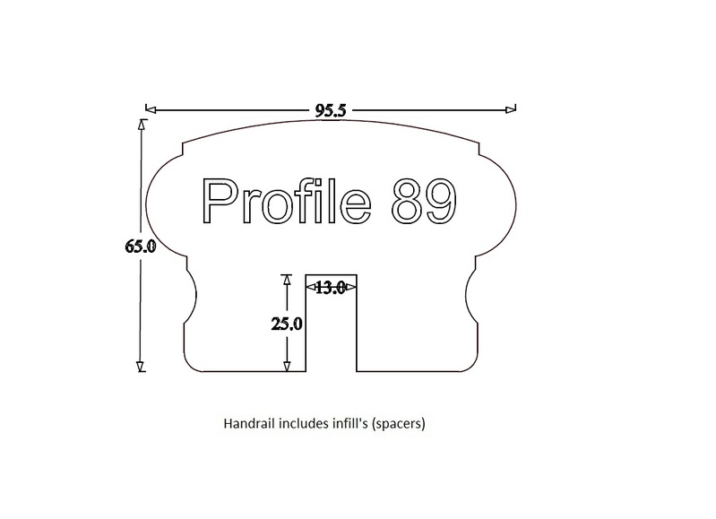 Handrail Profile 89 (95mm x 55mm) 13mm Groove for square Metal Spindles