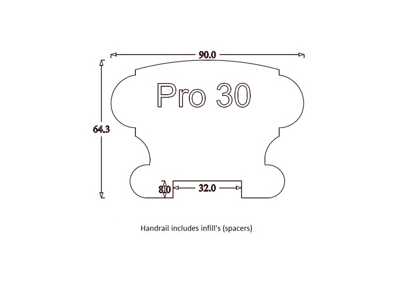 Handrail Profile 30 (90mm x 65mm) 32mm Groove