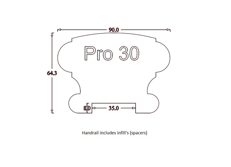 Handrail Profile 30 (90mm x 65mm) 35mm Groove