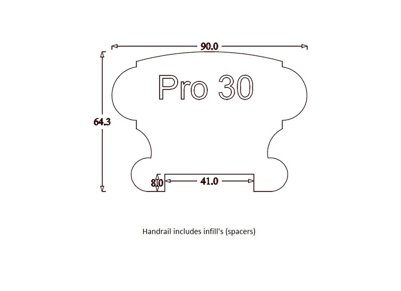 Handrail Profile 30 (90mm x 65mm) 41mm Groove