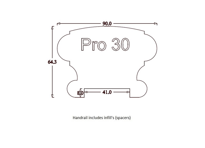 Handrail Profile 30 (90mm x 65mm) 41mm Groove