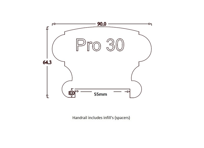 Handrail Profile 30 (90mm x 65mm) 55mm Groove