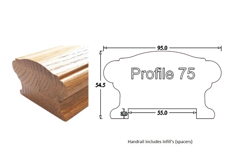 Handrail Profile 75 (95mm x 55mm) 55mm Groove