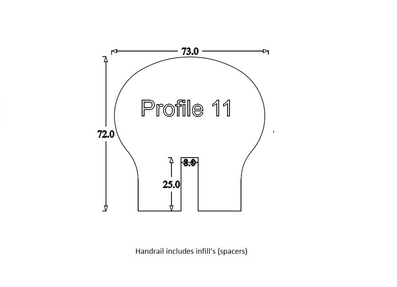 Handrail Profile 11 (73mm x 72mm) 8mm x 25mm Groove for Glass