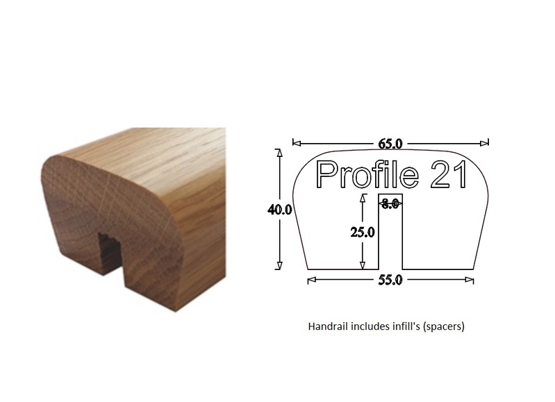 Modern Handrail (65mm x 41mm) 8mm Groove for Glass