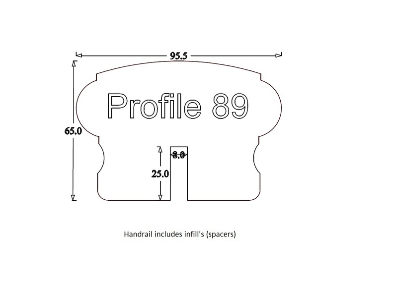 Handrail Profile 89 (95mm x 55mm) 8mm x 25mm Groove for Glass