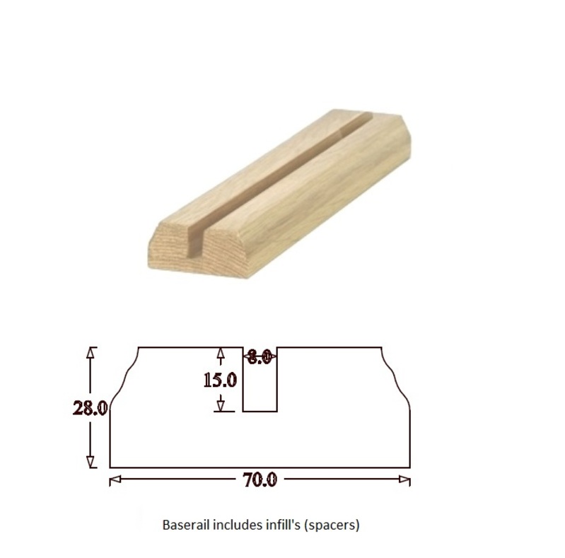 TBR Traditional Baserail (70mm x 28mm) 8mm Groove for Glass