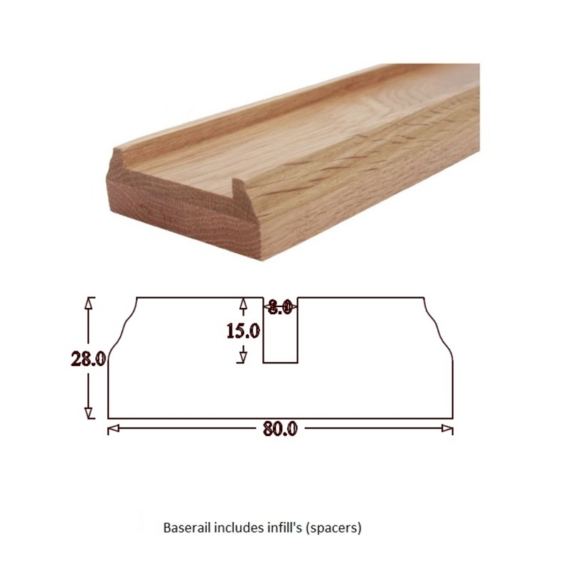 TBR Traditional Baserail (80mm x 28mm) 8mm Groove for Glass