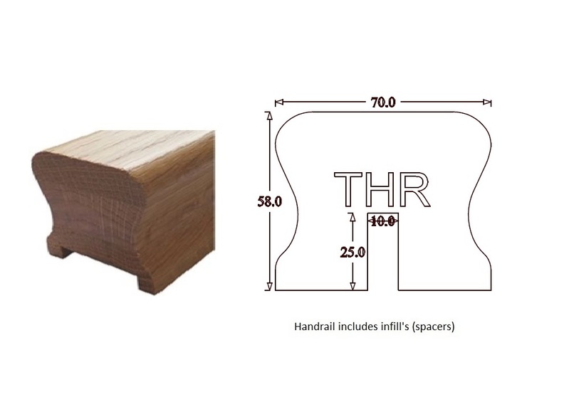 THR Traditional Handrail (70mm x 58mm) 10mm Groove for Glass