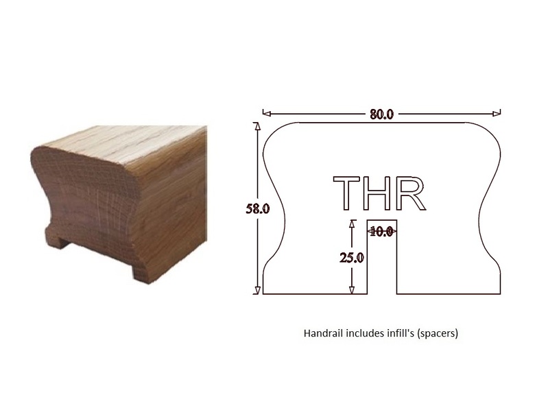 THR Traditional Handrail (80mm x 58mm) 10mm Groove for Glass