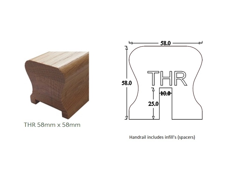 THR Traditional Handrail (58mm x 58mm) 10mm Groove for Glass