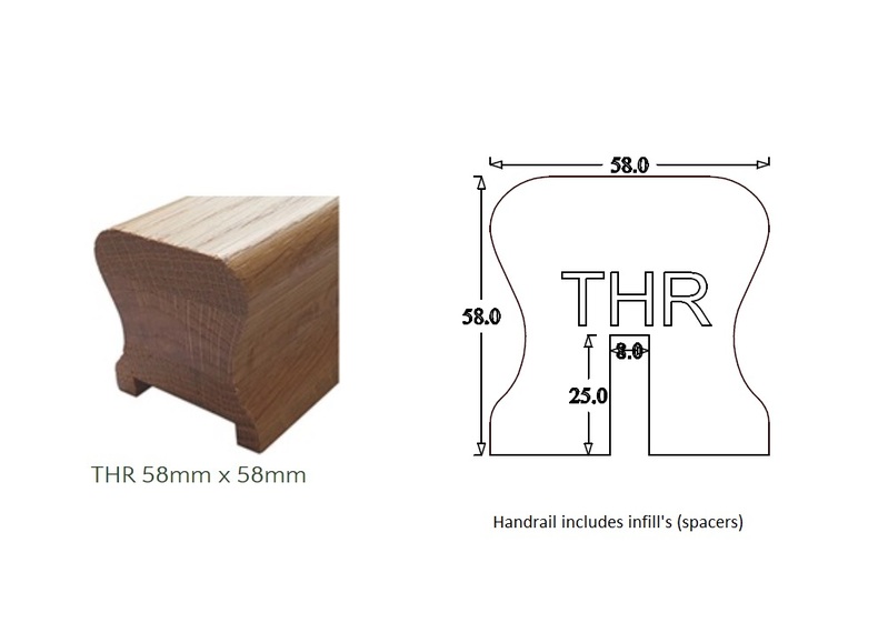 THR Traditional Handrail (58mm x 58mm) 8mm Groove for Glass