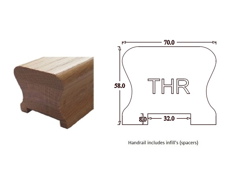 THR Traditional Handrail (70mm x 58mm) 32mm Groove