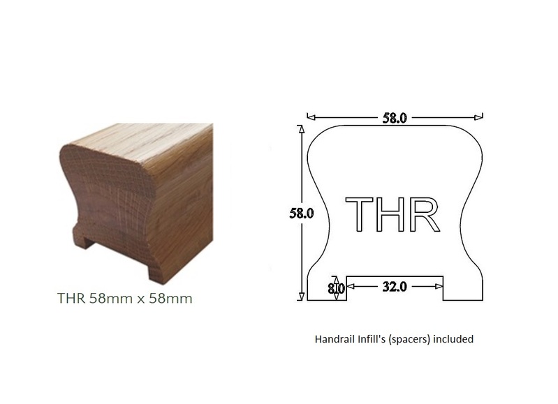 THR Traditional Handrail (58mm x 58mm) 32mm Groove