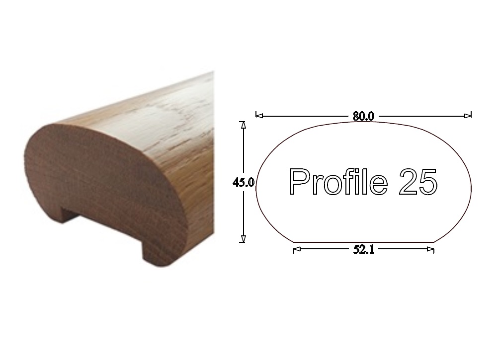 Handrail Profile 25 (80mm x 45mm) Ungrooved