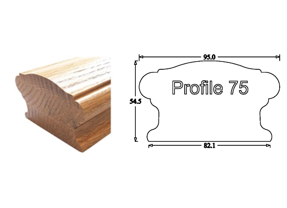 Handrail Profile 75 (95mm x 55mm) Ungrooved